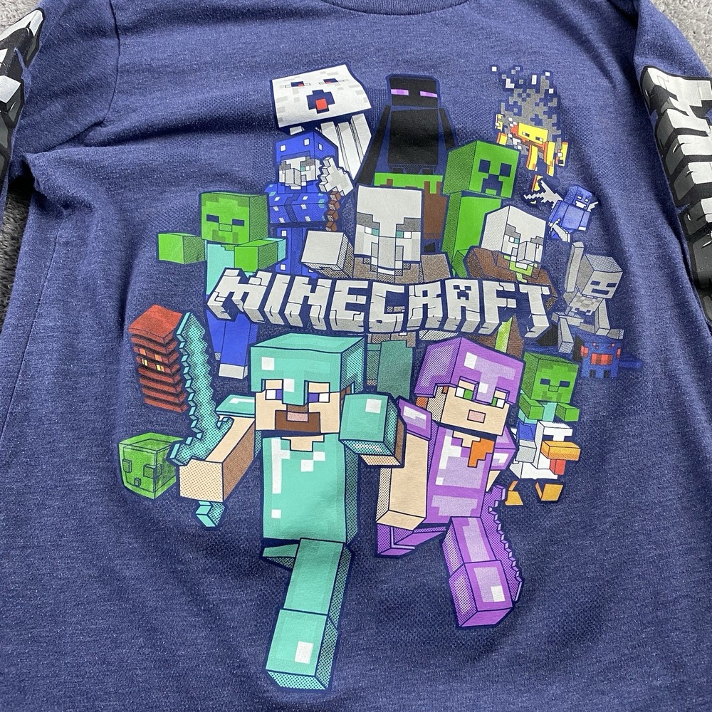 Minecraft Creeper Enderman Ghast Characters Boys Medium 10/12 Blue Long Sleeve - Picture 2 of 13